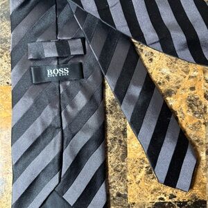 Hugo Boss Charcoal and Black Striped Tie